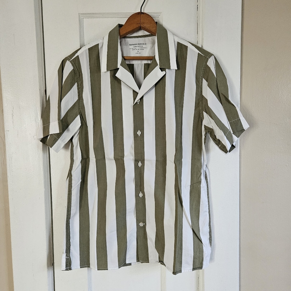 Green Stripe Camp Collar Button Up